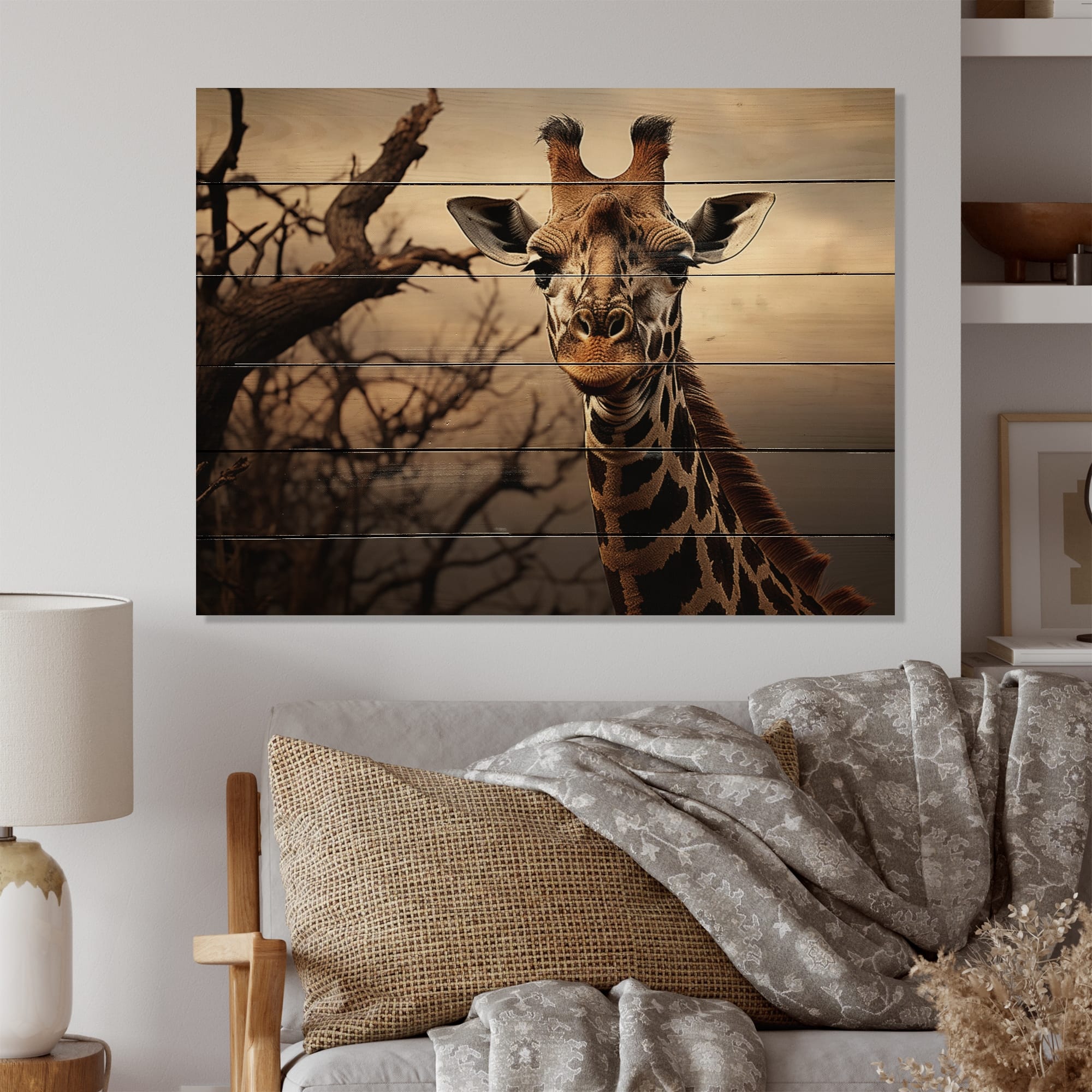 Designart "Africa Giraffes Towering Presence" Animals Print on Natural